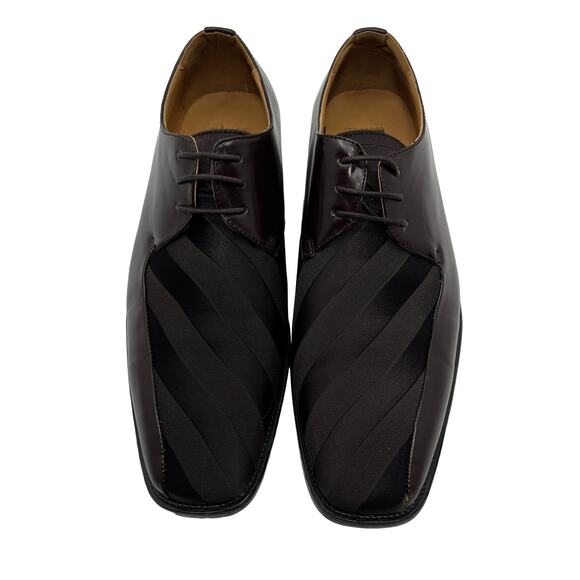 Bolano 185-065 Brown Striped Satin Upper Square Toe Derby Mens 8.5 Dress Shoes - Picture 1 of 9
